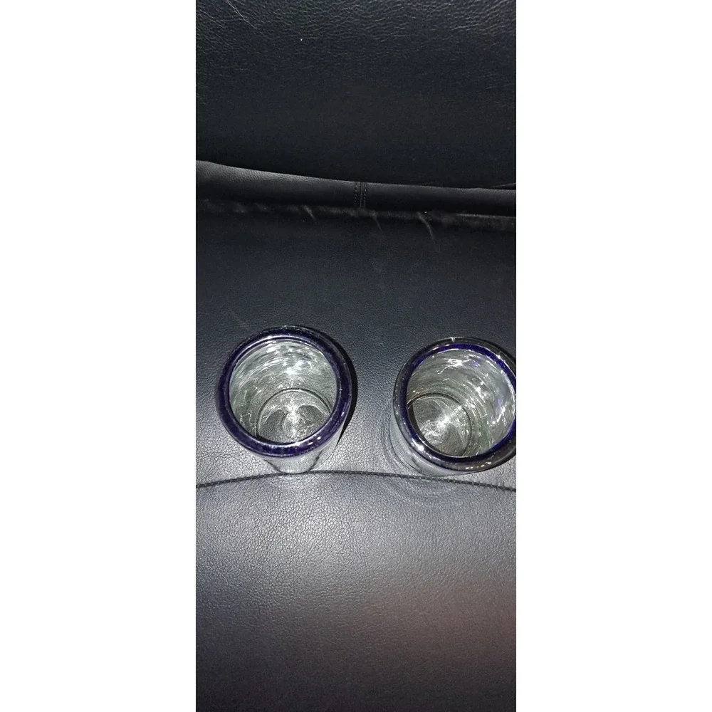 2 Hand‎ Blown Mexican Blue Rim Glasses
